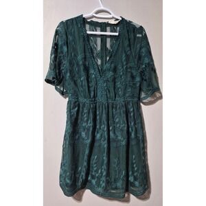 Bella Ella Boutique Emerald Green Floral Lace Mini Dress V-Neck HMD10802-B Large